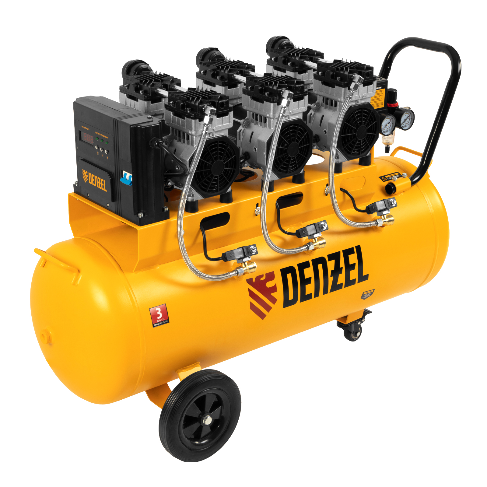 Компрессор безмасляный, малошумный  DLS 2250/100, 2250 Вт, 3x750, 100 л, 410 л/мин блок управления/