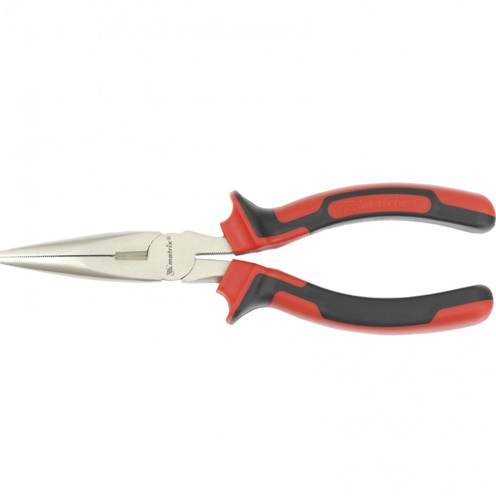 Длинногубцы прямые Nickel, 180 мм, никелированные, двухкомпонентные рукоятки Matrix